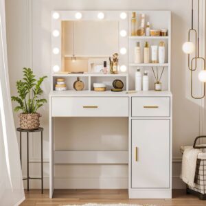 Makeup Dressing Table Vanity Desk With LED Light Mirror & Power Outlet - Daedalus Designs