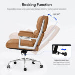 Light Brown Eames Executive Office Chair tilt diagram showing a 100-to-125-degree range and the back-lock control.