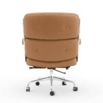 Rear view of the Light Brown Eames Executive Office Chair showing two upholstered back panels and its caster base.