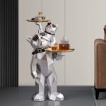 Life-Size French Fighting Dog Statue with Tray