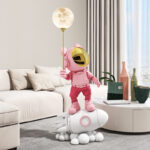 Life Size Rocket Astronaut Holding Moon Light Statue