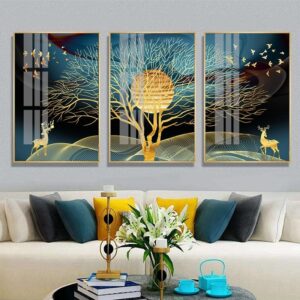 Abstract Golden Deer Tree Painting - Image 2