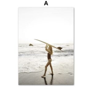 Beach Surfer Girl Seagull Dandelion Gallery Wall Canvas Art - Image 5
