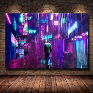 Cyberpunks Rainy Day Canvas Art - Image 1