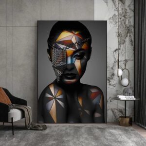 Geometric Makeup African Woman Canvas Art - Image 2