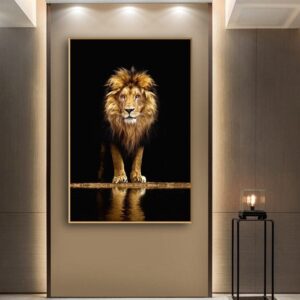 Golden African Lion Canvas Painting - Image 2