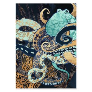 Japanese Metallic Octopus Painting Canvas Art - Image 5