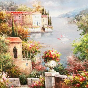 Mediterranean Sea Garden Landscape Canvas Art - Image 22