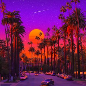 Miami Ocaso Beach City Synthwave Canvas Art - Image 4