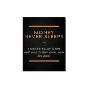 Money Never Sleeps Quote Canvas Art - Image 1