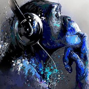 Monkey with Music Headphones Canvas Art - Image 1