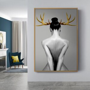Nude Lady Antler Canvas Art - Image 2