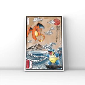 Pokemon Duel in Kanagawa's Wave Canvas Art - Image 1