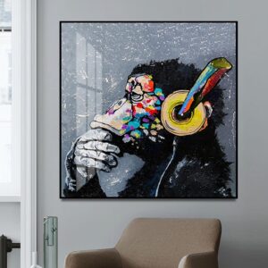 Thinking Monkey With Headphones Canvas Art - Image 1