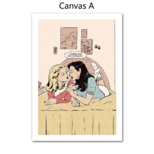 Vintage Cartoon Ladies Romance Canvas Art - Image 7