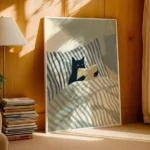 Cat Reading In Bed Wall Art Print