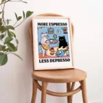 More Espresso Less Depresso Black Cat Canvas Art