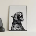 Black and White Leopard Roar Wall Art Print