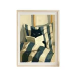Cat Reading In Bed Wall Art Print