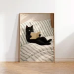 Cat Reading In Bed Wall Art Print