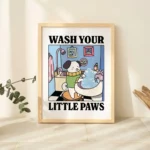 Wash Your Little Paws Bathroom Black Cat Wall Art Canvas Print