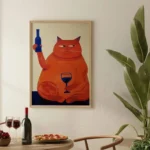 Cat And Wine Wall Art Print