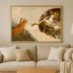 Whimsical Creation of Adam with Orange Cat Wall Print