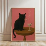 Black Cat Smoking a Cigarette Vintage Poster Wall Art Print