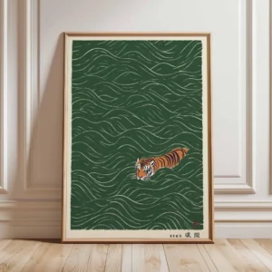 Vintage Ukiyo-e Style Japanese Tiger Swimming Wall Art Print
