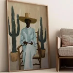 Desert Southwestern Woman with Cactus Wall Art Print