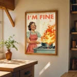 Funny Retro I'm Fine Fire In The Kitchen Wall Art Print