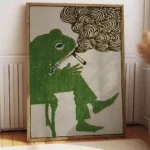 Green Frog Smoking a Cigarette Vintage Wall Art Print
