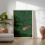 Vintage Ukiyo-e Style Japanese Tiger Swimming Wall Art Print