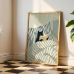 Cat Reading In Bed Wall Art Print