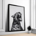 Black and White Leopard Roar Wall Art Print