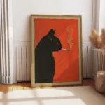Black Cat Smoking a Cigarette Vintage Poster Wall Art Print