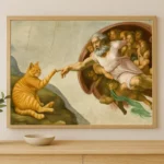 Whimsical Creation of Adam with Orange Cat Wall Print
