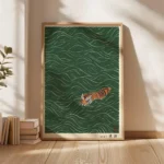 Vintage Ukiyo-e Style Japanese Tiger Swimming Wall Art Print