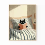 Cat Reading In Bed Wall Art Print