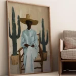 Desert Southwestern Woman with Cactus Wall Art Print