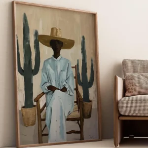 Desert Southwestern Woman with Cactus Wall Art Print
