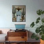 Desert Southwestern Woman with Cactus Wall Art Print