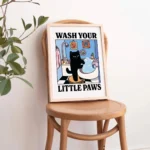 Wash Your Little Paws Bathroom Black Cat Wall Art Canvas Print