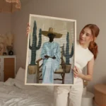 Desert Southwestern Woman with Cactus Wall Art Print