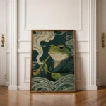 Green Frog Smoking a Cigarette Vintage Wall Art Print