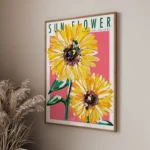 Sun Flower Vintage Floral Wall Art Print
