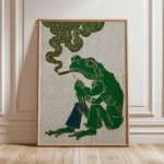 Green Frog Smoking a Cigarette Vintage Wall Art Print