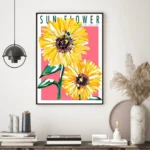 Sun Flower Vintage Floral Wall Art Print