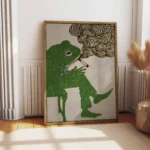 Green Frog Smoking a Cigarette Vintage Wall Art Print