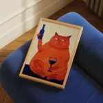 Cat And Wine Wall Art Print
